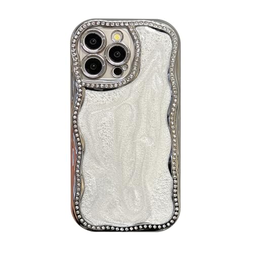 Coque iPhone 16 Pro en TPU plaqué argent avec strass pailletés et vagues