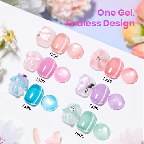Image of Beetles Fairy Garden Cat Eye Gel Nail Polish Set - 6 Colors 15ML Full Size Spring Gel Polish Kit Glitter Pink Purple Blue Orange Red Green Magnetic Effect Soak Off UV Nail Art DIY Manicure