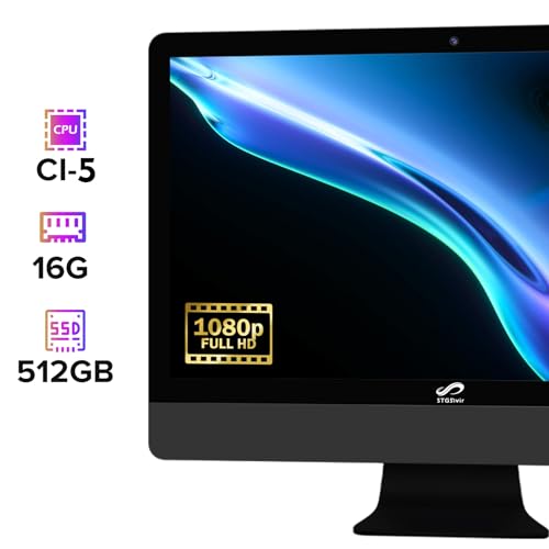 STGSivir All-in-One Desktop, 22\" FHD Display, Intel Core i5 3.0G up to 3.7G, 16G, 512G SSD, WiFi, BT 5.0, RGB Keyboard & Mouse & Mouse Pad, Webcam, W10H64