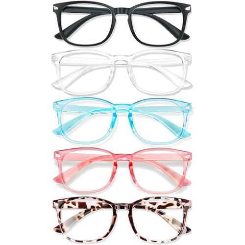 WINTOO Blue Light Glasses for Woman Men | 99% Blue Light Blocking Glasses for Computer Gaming TV Phone Screen Square Frame | Anti Eyestrain & UV Glare Protection - 5 Pair