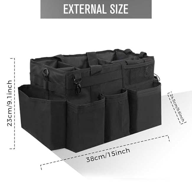 Wearable Cleaning Caddy Organizer with Handle & Shoulder Straps for Housekeepers, Under Sink & Car Cleaning Tool Organizer Bag with 4 Foldable Dividers (Black)