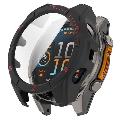 SHEAWA for Garmin�K�[�~�� Fenix 8 Dual Power 51mm �P�[�X �J�o�[ PC+�����K���X�t�B���� ������ �S�ʕی� 9H�d�x ��̌^�ی�P�[�X �ی�J�o�[ �ϏՌ� �A�N�Z�T���[ (�u���b�N×���b�h)