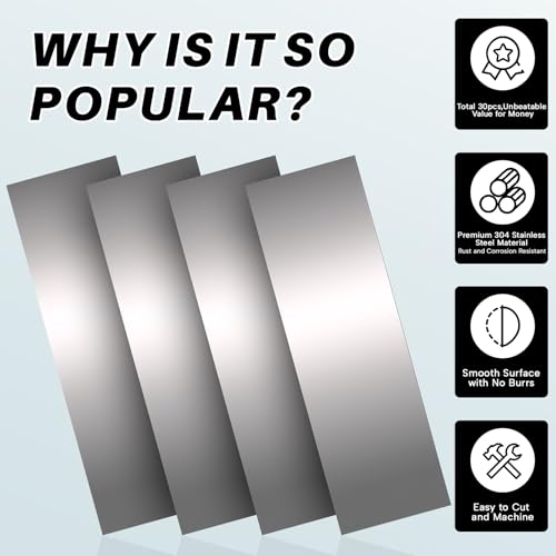 Image of Shim Stock Assortment Steel 2 inch Width x 6 inch Length, 30 Pcs 304 Stainless Steel Strips, 0.001 inch, 0.002 inch, 0.003 inch, 0.004 inch, 0.005 inch, 0.006 inch, 0.007 inch, 0.008 inch, 0.009 inch, 0.01 inch Thickness Metal Shims