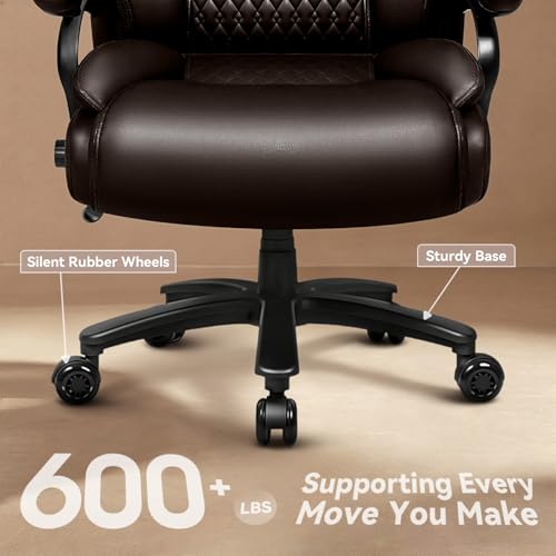 Image of Waleaf 600lbs Big and Tall Office Chair, Heavy Duty Chair for Heavy People, Adjustable Ergonomic Lumbar Support Executive Chair, Large High Back and Quiet Rubber Wheels