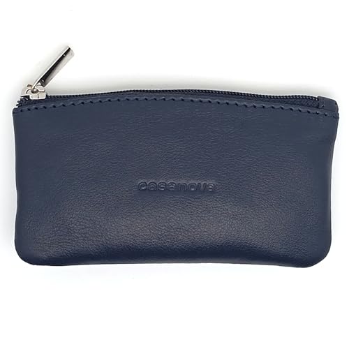 Monedero de Piel con 1 Cremallera - Unisex - Hecho a Mano - 10032 Azul