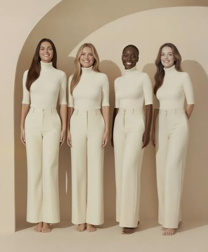 Image of v28 Women Turtleneck 1 /2 Half Sleeve Highly Stretchy Ribbed Knit Fitted Sweater
