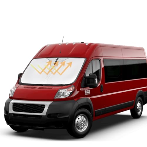 Windshield Sunshade for 2014-2023 2024 2025 Dodge Ram ProMaster Accessories Full Size Cargo Van Chassis Cab Cutaway Front Window Sun Shade Heat UV Rays Reflector Windshield Cover Sun Visor Protector