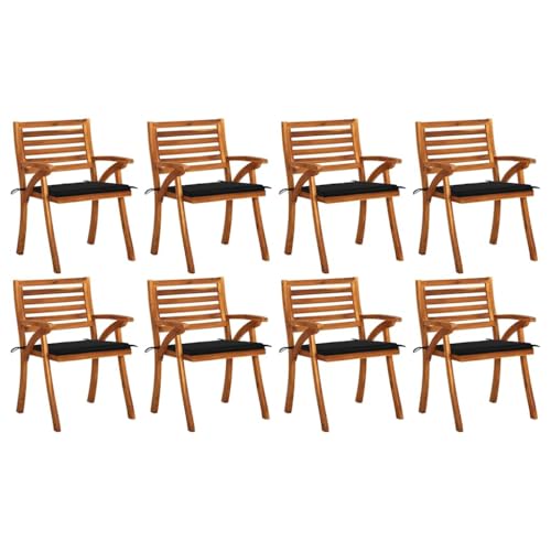 LAPOOH Sillas de jardín 8 uds, Sillas Terraza Exterior, Silla Playa,Sillas Exterior Jardin, Sillas Balcon, Muebele Conjuntos, Muebles Jardin Exterior Conjunto, Madera Maciza de Teca con Cojines