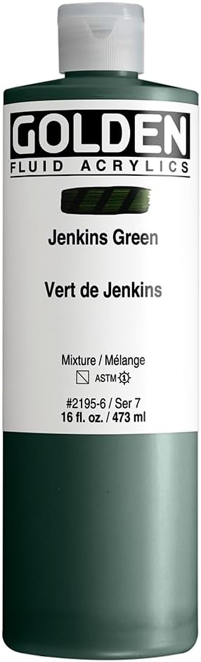 GOLDEN Fluid Acrylics, Jenkins Green, 16 fl. oz. Bottle, Professional Acrylic Paint, Semi-Transparent