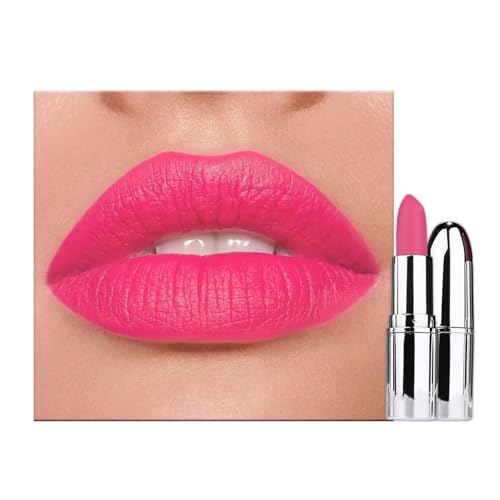 Bright Pink Lip Stick, Matte Hot Pink Longlasting Lipstick for Women, Soft Smooth Highly Pigmented Full-Coverage Lipsticks Tinted Lip Balm, Gift for Women