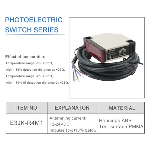 Image of Heschen Photoelectric Sensor Switch, E3JK-R4M1, DC12-24V, Feedback Reflection Type, Detection Distance 4 Meter, with Reflector Panel