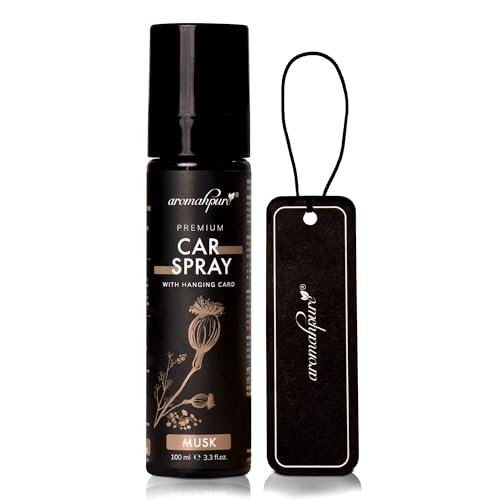 Image of Aromahpure Musk Car Perfume Spray with Hanging Card | 100ml | Long Lasting 800+ Sprays Car Fresheners | IFRA-Compliant Fragrance &Travel Friendly Car Air Freshener| CFC Free & Fast Acting Formula