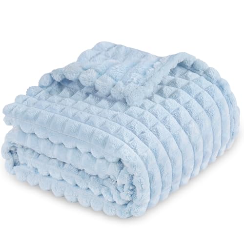 3D Grid Square Baby Blanket, Ultra Soft Flannel Fleece Plush Blanket for Newborns & Toddlers, 30 x 40 Inch Receiving Blankets (Blue)