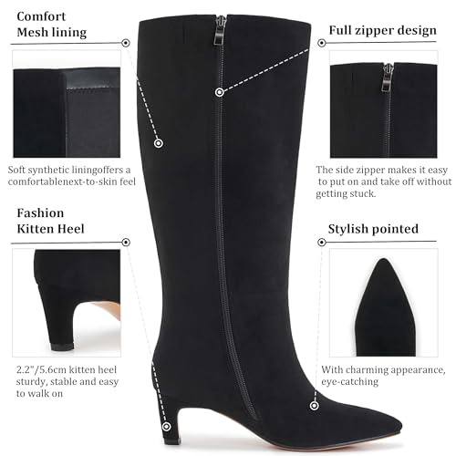 Plus Size Wide Calf Knee High Boots for Women – Pointed Toe Stiletto with Kitten Heel, Low Heel Dress Boots3