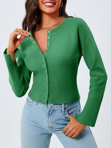 Image of Saodimallsu Womens Cropped Sweaters Cardigan | Button Down,Long Sleeve,V Neck,Ribbed Knit,Slim Fit ,Pullover Crop Tops