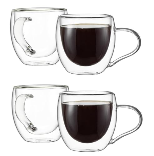 Image of IndusBay 4 Pieces, Double Wall Borosilicate Glass Mug - Elegant Insulated Coffee /Tea Cup | Transparent Floral Design | 250ml | Ideal for Gifting, Home & Office, Boutique