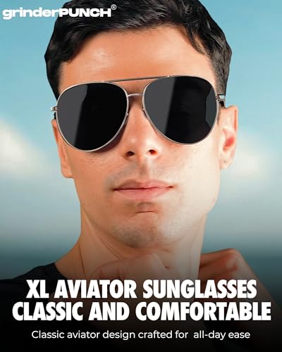 Image of grinderPUNCH Big XL Wide Frame Extra Large Polarized Aviator Sunglasses for Big Heads Men Oversized