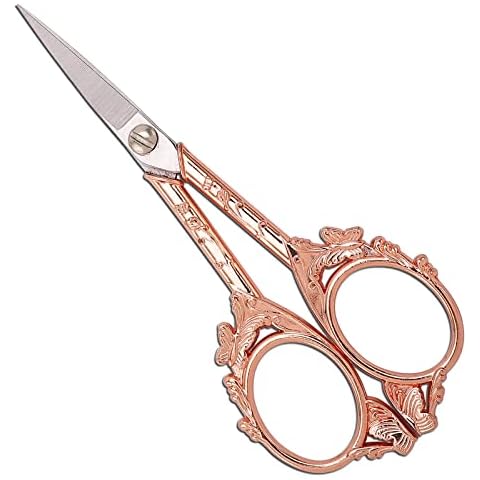 YOUGUOM Crochet Scissors Small Sharp Tip Sewing Scissor for Embroidery Craft Needlework Cross Stitch Detail Threading Handicraft DIY Tool, 4.7in Rose Gold Cute Butterfly Shears Cover