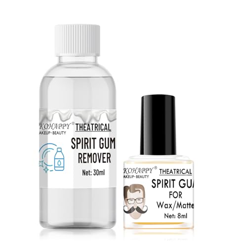 COKOHAPPY Hautkleber Gesicht 8ml + Entferner 30ml, Halloween Kleber für Elfenohren, Elf Ears Glatzenkappe Hexennase Bärte Haare Perücken, SFX Makeup Glue Halloween Schminke Erwachsene