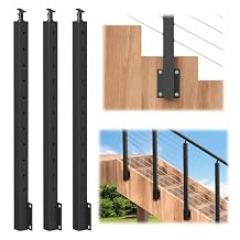 BLIKA 3 Pack 36" Side Mount Stair Cable Railing Posts for 25-35 Degrees Stair, Stainless Steel, Left Side Fascia Mount Stair Railing Post for Cable Railing Kit, Black Powder Coated Side Mount Post