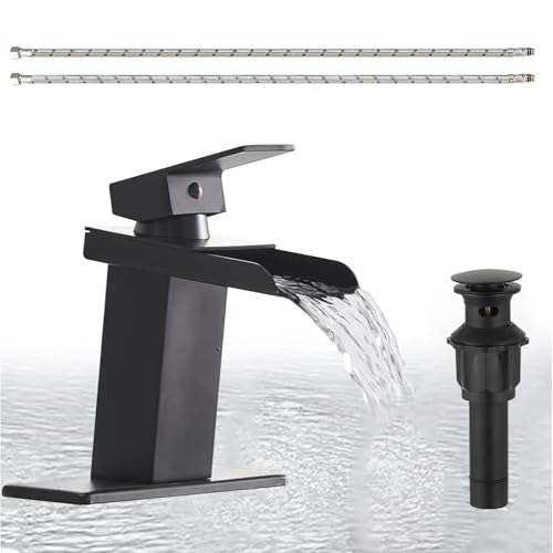 Homevacious Black Bathroom Faucet Waterfall Single Hole Bathroom Faucet with