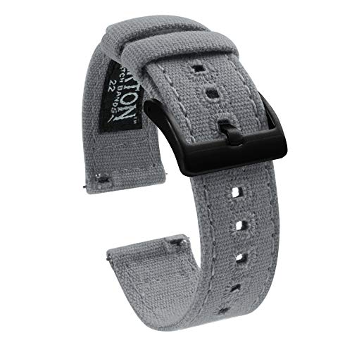 Image of BARTON WATCH BANDS Quick Release Canvas Watch Band Straps, Cool Grey & Black PVD Buckle, 22mm