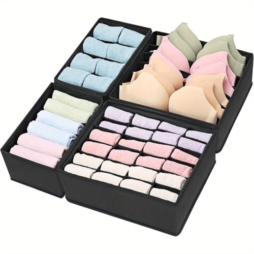 4PCS Drawer Organizer Clothes Black - Dresser Organizer For Nursery, Bedroom, Closet - The Perfect Baby Clothes Storage & General Nursery Organization or Dresser Drawer Organizers