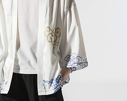 Image of Men's Japanese Kimono Robe Jacket Lightweight 3 /4 Sleeve Open Front Yukata | Silky Smooth Fashion Print Happi Coat Lightweight Breathable Loose Unisex Haori Casual Summer Cardigan Daily Beach Vacation