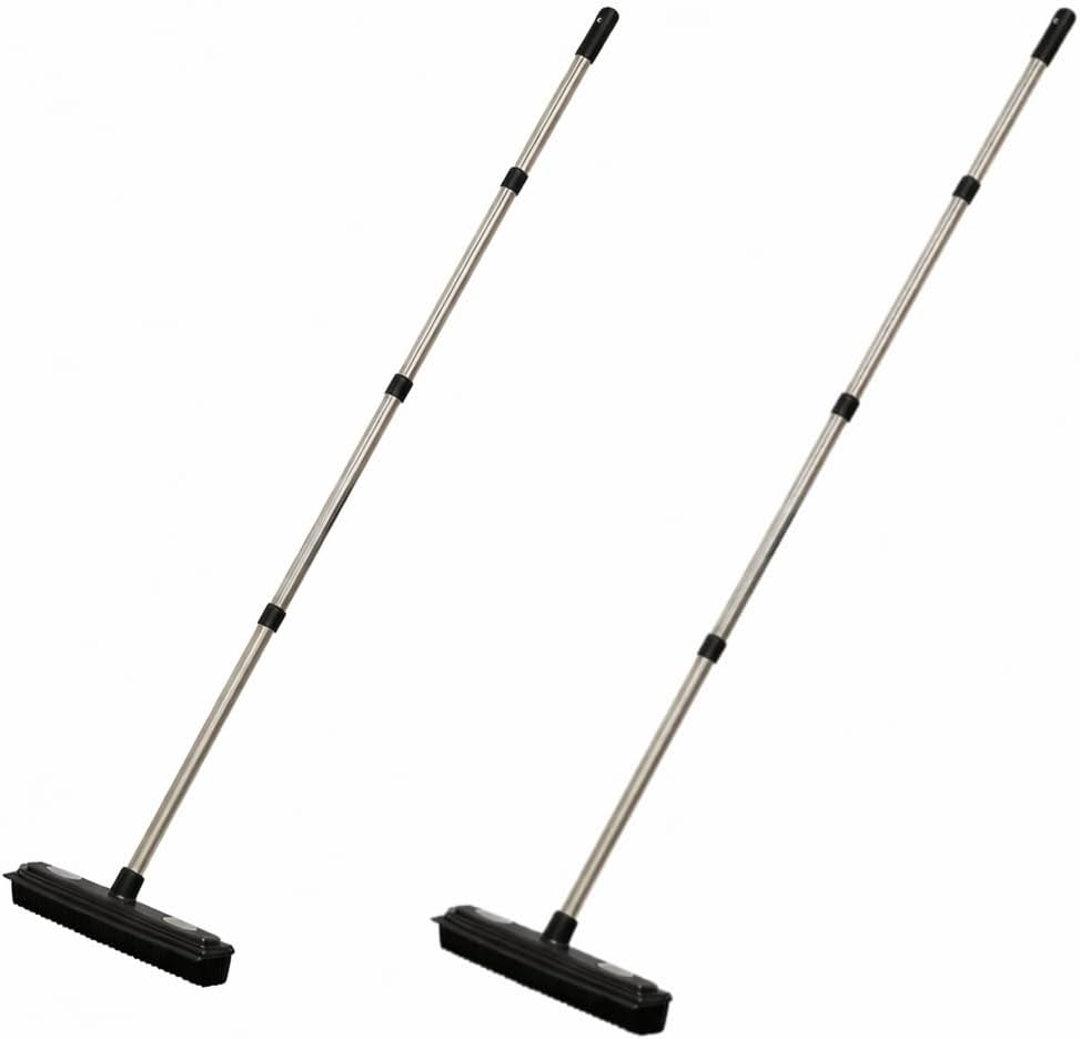Pet Hair Remover Carpet Rake X 2 Reusable Rubber Broom with Squeegee for Sweeping Pet Hair Removal Tool 59" Long Handle Cat and Dog Hair Remover for Rugs, Carpet, Hardwood Floor, Tile
