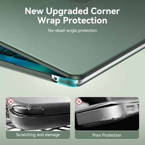 Image of EooCoo Case Compatible with MacBook Air 15 inch M5 2026 2025-2023 Release M4 M3 M2 Model A3448 A3241 A3114 A2941, Plastic Hard Shell Case & Keyboard Cover & Screen Protector, Matte Midnight Green