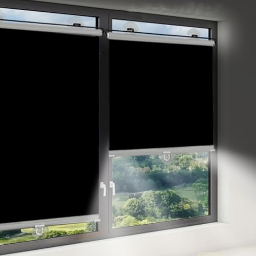 YHBZ Cortinas enrollables Negras con Ventosa,Cortina de oscurecimiento Balcón,Persianas enrollables y estores automáticas,para Casa/Cocina/Coche/Dormitorio/Oficina,W30xH165cm/12x65in-A