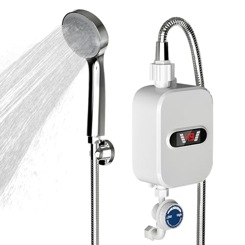 Chauffe Eau Instantané Electrique, 3500W Douche Portable Chauffante, LED TempéRature, Mini Chauffe-eau électrique Instantané sans Réservoir, Pour La Salle De Bain, La Cuisine, Buanderie, Camping Car