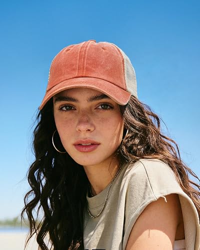 Image of Croogo Men's Adjustable Mesh Back Cap Curved Bill Snapback Mesh Baseball Cap Retro Washed Trucker Cap Breathable Sun Hat