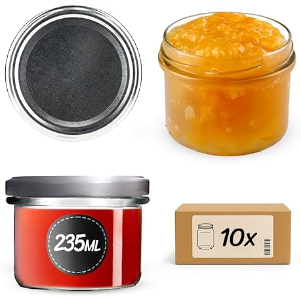 KADAX 10-częściowy zestaw słoików na dżem 235 ml TO82 srebrne słoiki na przetwory słoiki Mason Jar z zakręcanymi pokrywkami hermetyczne słoiki zakręcane miód i konfitura