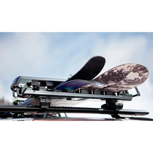 KUAT Grip 6 Durable Universal Car SUV Rooftop Crossbars Mounted Winter Sports Gear Hauling Transportation Slide-Out Locking Clamshell Rack, Fits 6 Skis/4 Snowboards - Black Metallic with Gray Anodize - Thumbnail 5