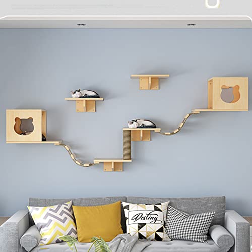QJM Katzenregal - Katzen-Regale, Wandmontage, Regale und Sitzstangen für Wandmontage, Kletterregale, Indoor-Katzen, Wandmöbel, Massivholz, Katzenaktivitätssysteme, 9 Stück Cover