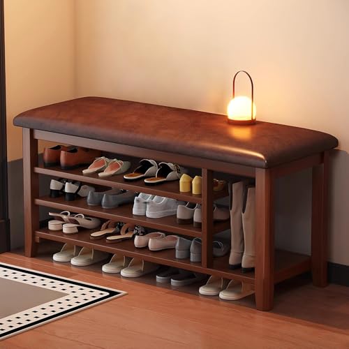 Banc à chaussures 4 niveaux marron avec coffre de rangement 100cm - 3