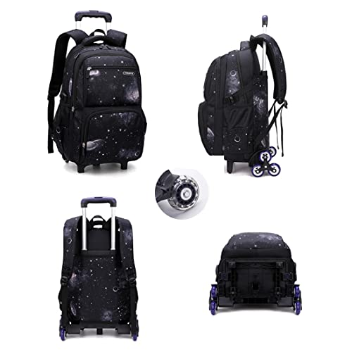 Boys Rolling Backpacks Kids'luggage Wheeled Backpack For School Kids Trolley Bags Space-Galaxy Durable Roller Bookbag On 2 Wheels #TOP2