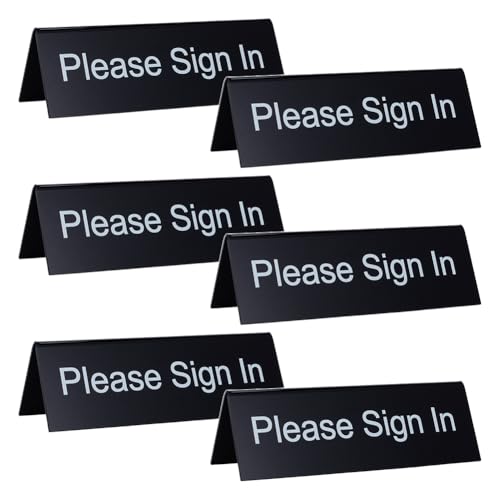 OLYCRAFT Please Sign In Table Signs 2x5.9 Inch Black Acrylic Tabletop Tent Sign Double-Sided Table Tent Signs V Shaped Tabletop Tents Holders for Office Restaurant Wedding Meeting Hotel Reception