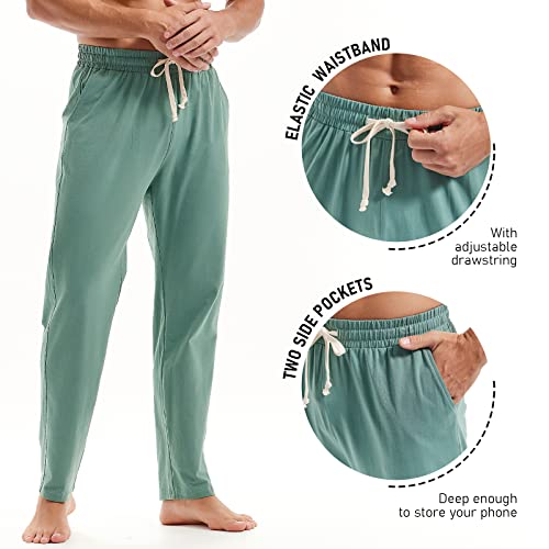 Amy Coulee Mens Cotton Yoga Pants Running Workout Lightweight Sweatpants Open Bottom Lounge Pants With Pockets (L, Green) #TOP2