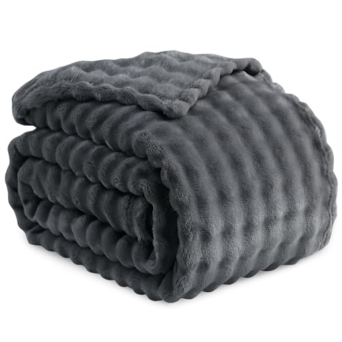 RUIKASI Kuscheldecke Flauschig Grau Bubble Decke - 150x200cm Sofadecke und Couchdecke aus Plüsch, Warme Fleece für Wohnzimmer Deko Blanket, Dicke Wohndecke