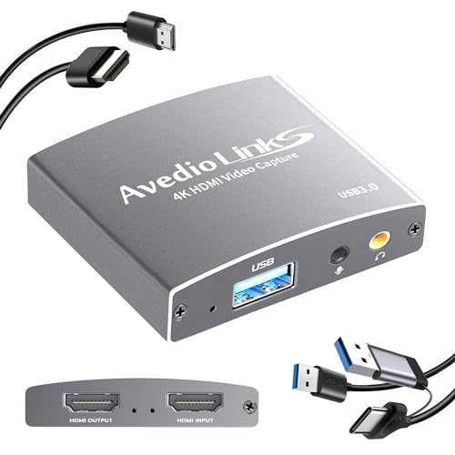 Capture Card, avedio links USB 3.0 Capture Card with Microphone 4K@60Hz HDMI Loop-Out, 1080P HD 60fps Audio Video Capture Card for Streaming Works for PS5/PC/OBS/Camera