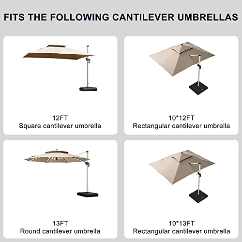 PURPLE LEAF Heavy-Duty Cantilever Offset Patio Umbrella Stand Square Base Plate Set w/Easy-Fill Spouts for Water or Sand -40.9'' X 40.6''