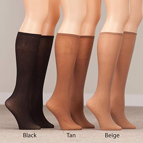 EasyComforts Women's Plus Size Knee High Stockings, Pack of 6 (2 Pairs Beige, 2 Pairs Tan, 2 Pairs Black)3