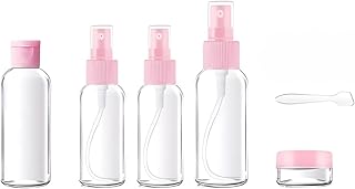 مجموعة زجاجات ادوات الزينة بحجم مناسب للسفر، زجاجات بخاخ، برطمانات وقمع، حاويات ضغط من السيليكون (6 قطع)