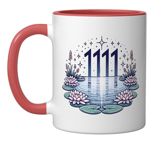 1111 Numerology Spiritual Awakening Angels Numerical Numbers Ceramic Mug, Red/White
