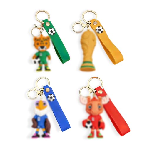 Famiresang 4Pcs World Cup Keychain, PVC Cartoon Mascot Keychains, Soccer
