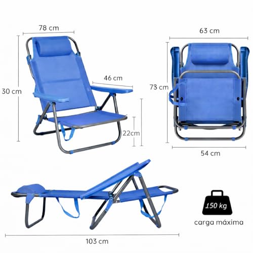 Miniatura 3 de T-Lovendo.Es Pack De 2 Sillas De Playa Reclinables Plegables Con Reposacabezas Sillas Portátiles Para Jardín, Camping, Piscina, Terraza Estructura De Acero Ligera Y Tela Transpirable Resistente