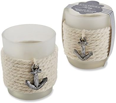 Kate Aspen Anchors Away Rope Tealight Votive Candle Holder, Beach Theme Wedding Decorations, Wedding Favors, Nautical Decor, Gift Package Set of 4