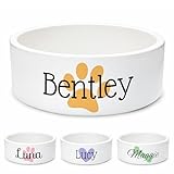 HomeBee Custom Dog Bowl | Personalized Food & Water Dish with Name | Microwave & Dishwasher Safe Ceramic Pet Feeding Bowl | Gift Idea for New Puppy Owners | White – Large